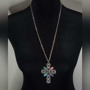 Avon Elegant Silver Colored Cross Pendant Necklace
